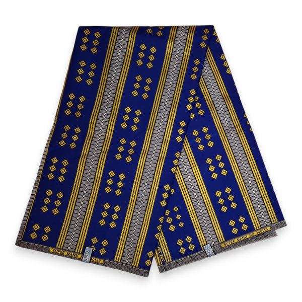 Tela estampada africana - Efectos exclusivos de purpurina embellecida - poliéster - KT-3095 Oro Azul Kente