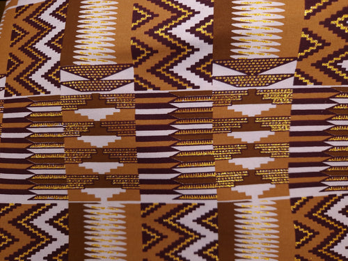 Tela estampada africana - Efectos exclusivos de purpurina embellecida 100% algodón - KT-3074 Kente Oro Morado
