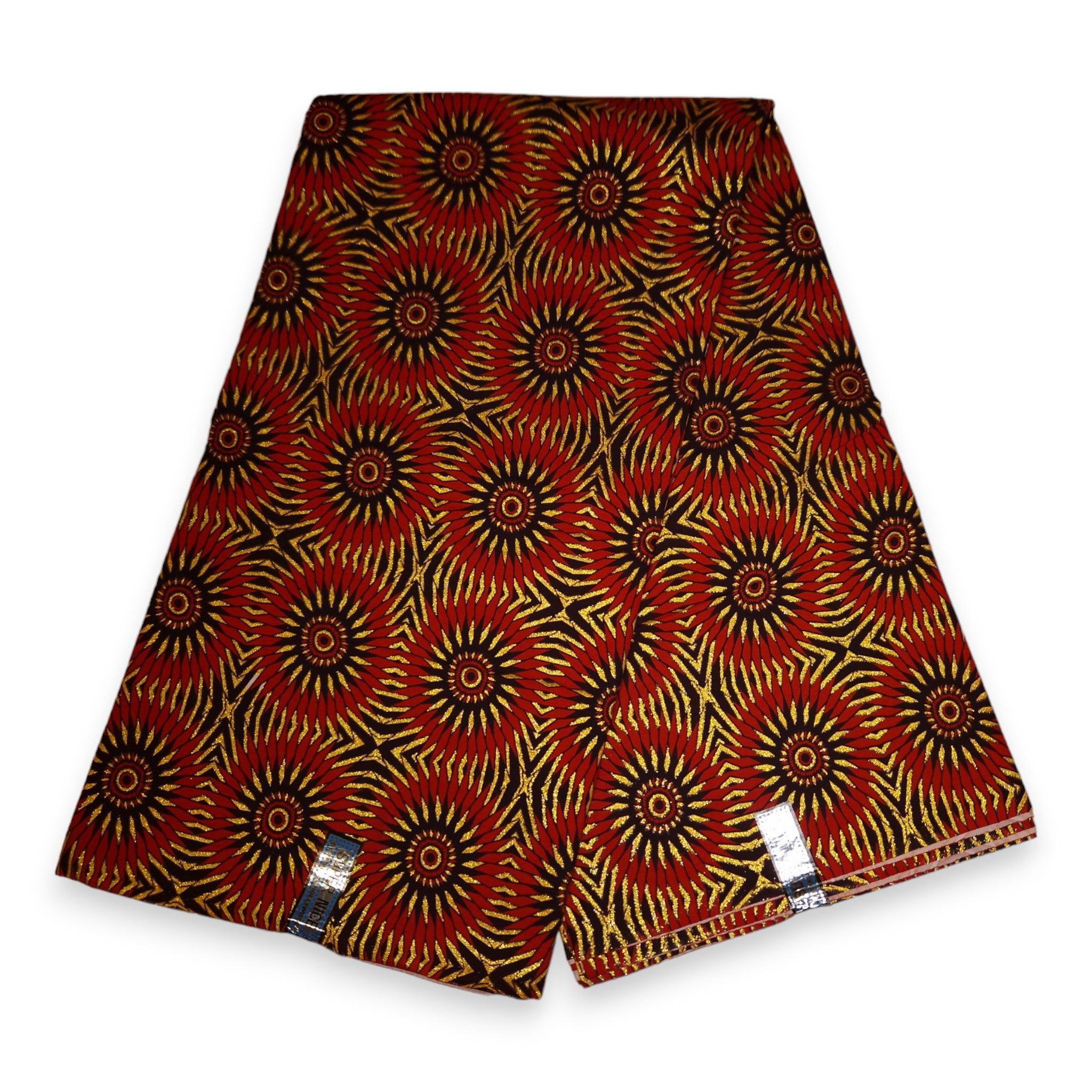 Tela estampada africana - Efectos exclusivos de purpurina embellecida 100% algodón - KT-3108 Oro Rojo castaño