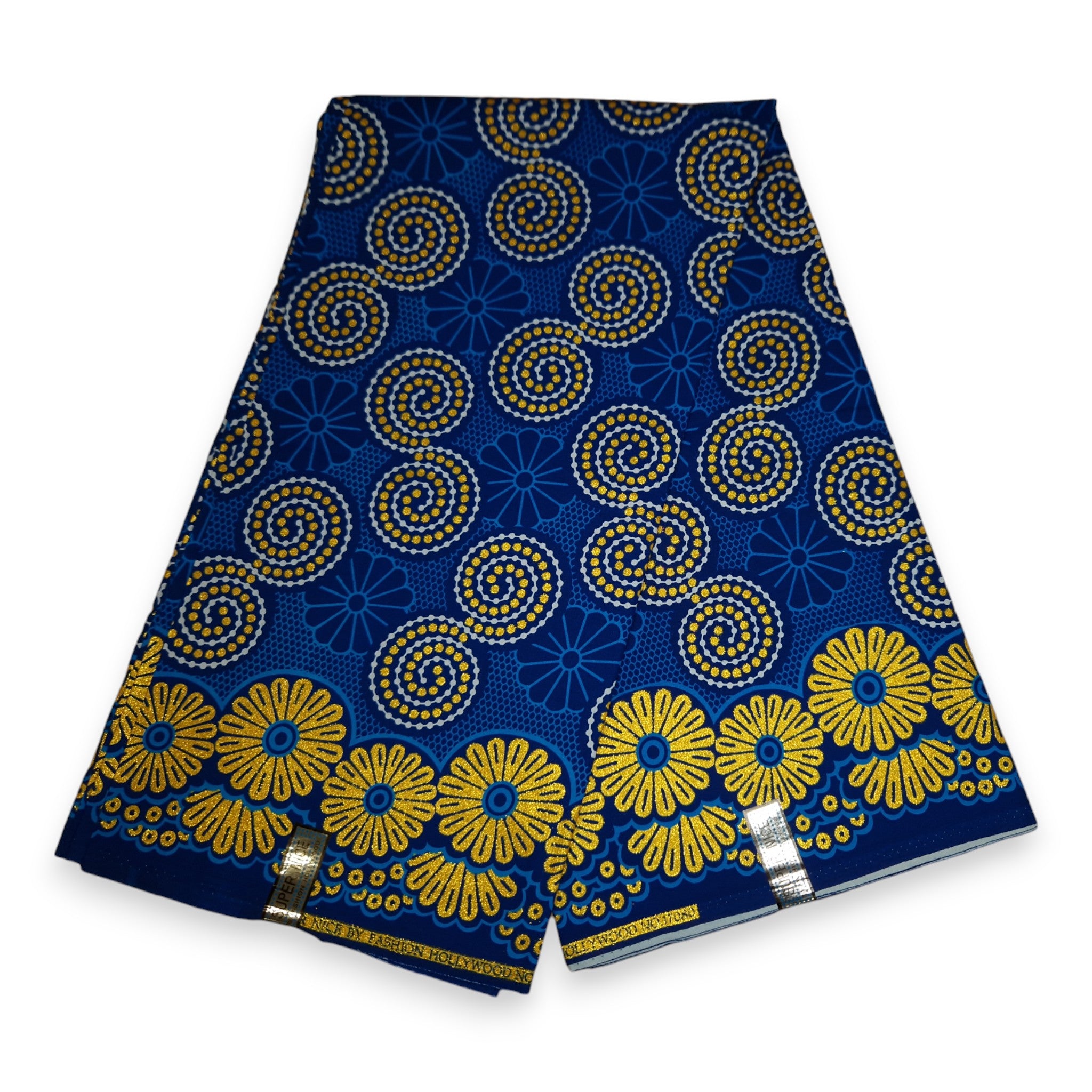 Tela estampada africana - Efectos exclusivos de purpurina embellecida 100% algodón - KT-3121 Oro Azul