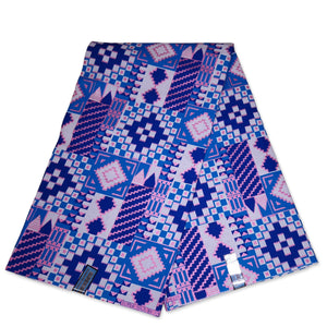 Tela estampada africana - Efectos exclusivos de purpurina embellecida 100% algodón - KT-3124-SALE Azul Rosa Dorado Kente