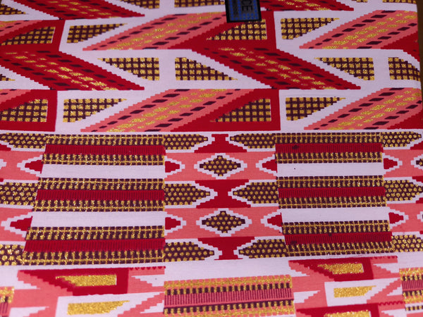 Tela estampada africana - Efectos exclusivos de purpurina embellecida 100% algodón - KT-3127 Kente Oro Rosa