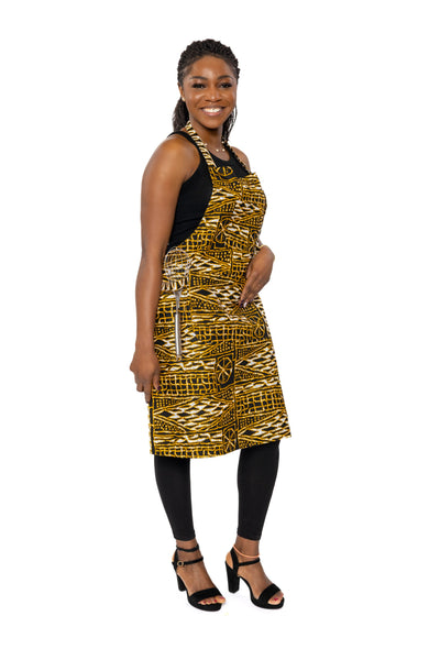 Delantal estampado africano - Amarillo Negro Ndop Cameroon
