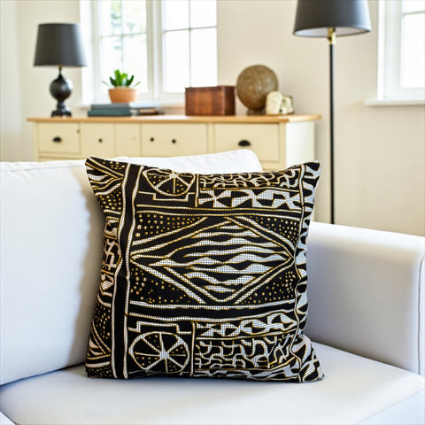 funda de almohada africana | Negro Ndop Cameroon - Cojín decorativo 45x45cm - 100% Algodón