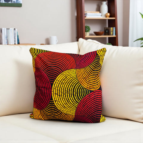 funda de almohada africana | Rojo & Amarillo Círculo Concéntricos - Cojín decorativo 45x45cm - 100% Algodón