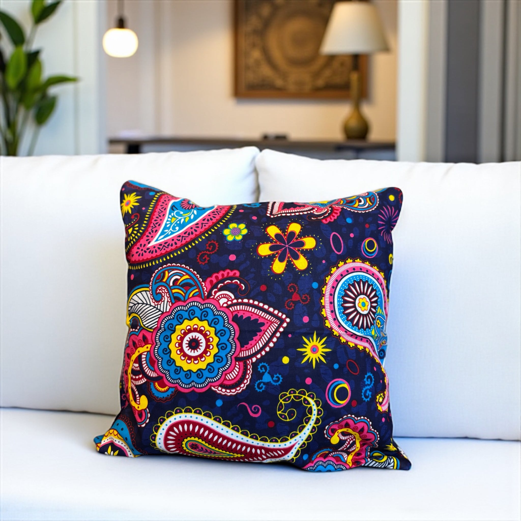 funda de almohada africana | Azul Rosa Paisley - Cojín decorativo 45x45cm - 100% Algodón