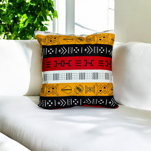 funda de almohada africana | Rojo Bogolan Symbols - Cojín decorativo 45x45cm - 100% Algodón