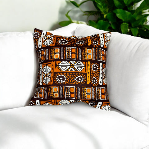 funda de almohada africana |Patrones marrones Bogolan - Cojín decorativo 45x45cm - 100% Algodón