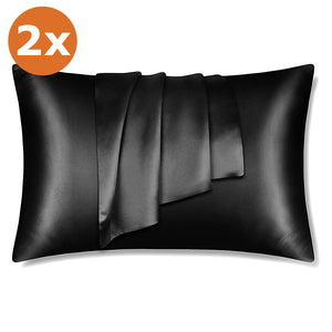 2 PIEZAS - Funda de almohada de satén negro 60 x 70 cm tamaño de almohada - Funda de almohada / funda de cojín de satén sedoso