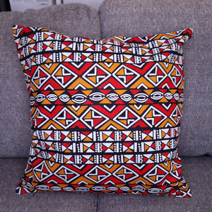 funda de almohada africana | Bogolan Rojo / Naranja - Cojín decorativo 45x45cm - 100% Algodón