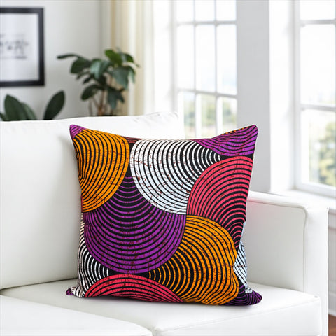 funda de almohada africana | Naranja & Morado Concentric Circle Design - Cojín decorativo 45x45cm - 100% Algodón