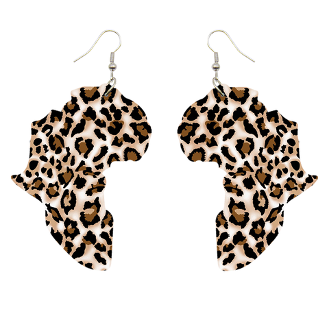 Pendientes del continente africano con patrón leopardo