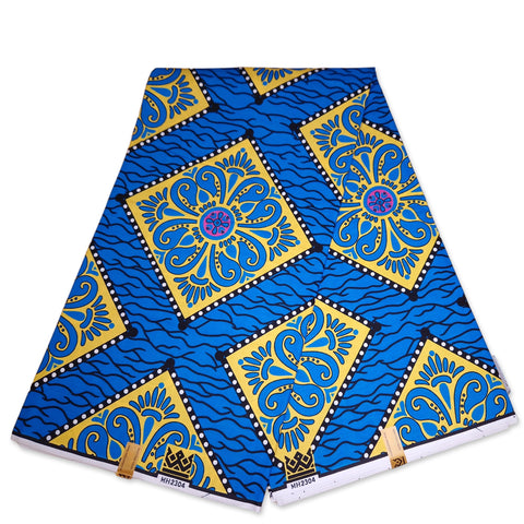 Tela estampada Wax africana - Azul / amarillo Royal