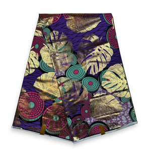 Tela estampada Wax africana -  Efectos dorados - Morado Disks