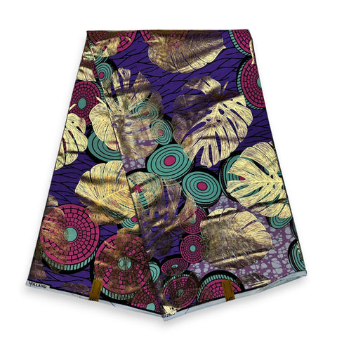Tela estampada Wax africana -  Efectos dorados - Morado Disks