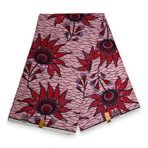 Tela estampada Wax africana - Rojo Flower