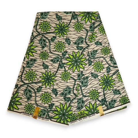 Tela estampada Wax africana - Verde Starflowers - 100% algodón