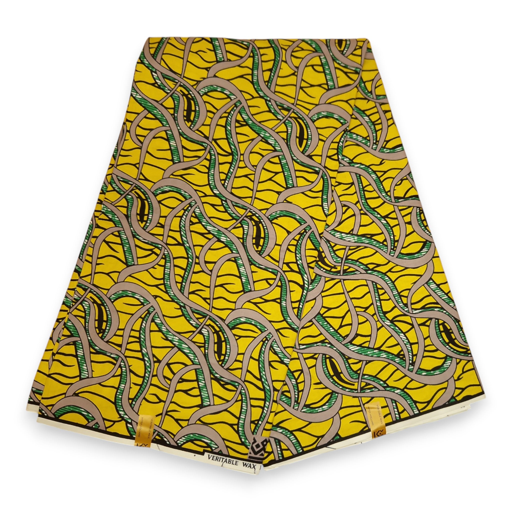 Tela estampada Wax africana - Amarillo Strings - 100% algodón