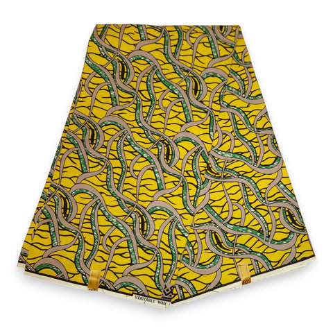 Tela estampada Wax africana - Amarillo Strings - 100% algodón