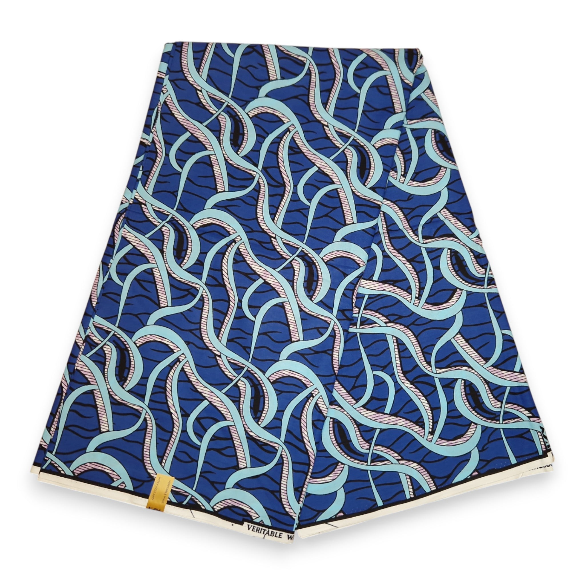 Tela estampada Wax africana - Azul Strings - 100% algodón