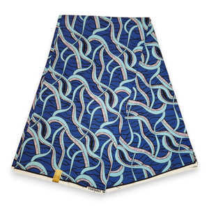 Tela estampada Wax africana - Azul Strings - 100% algodón