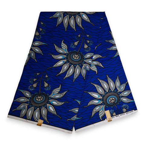 Tela estampada Wax africana - Azul Flower