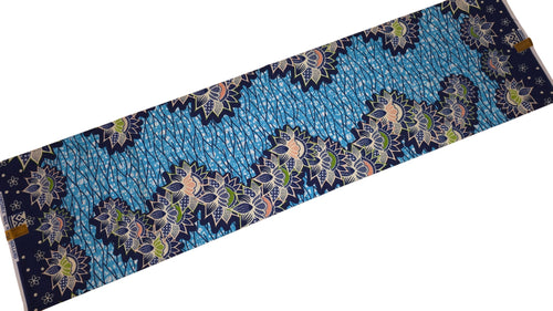 Tela africana wax estampada - Azul claro Azul Lotus Border - 100% algodón