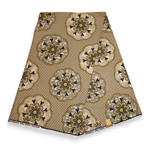 Tela estampada Wax africana - Beige Shapes - 100% algodón