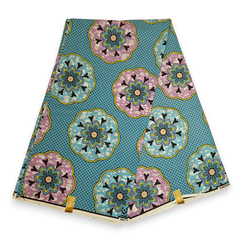 Tela estampada Wax africana - Azul Shapes - 100% algodón