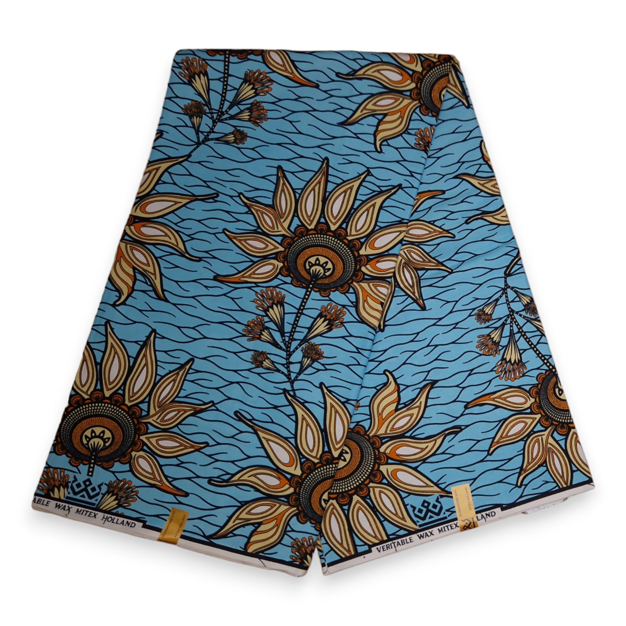 Tela estampada Wax africana - Azul claro Flower