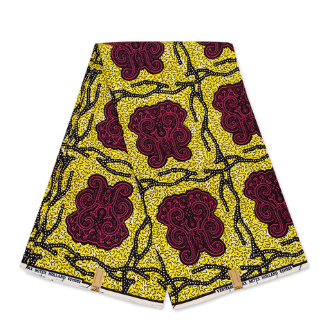 Tela estampada Wax africana - Amarillo Symbols