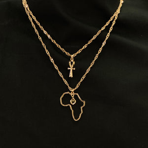 Collar / colgante - Cruz continente africano Oro- Doble cadena