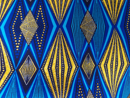 Tela estampada africana - Efectos exclusivos de purpurina embellecida 100% algodón - OT-3006 Oro Azul