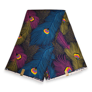 Tela estampada africana - Multicolor Peacock Feathers - Polialgodón