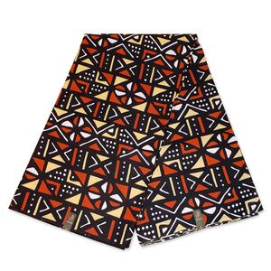 Tela africana Bogolan / Mud cloth - Beige / NaranjaMarrón OT-3010 (estampado tradicional de Mali)