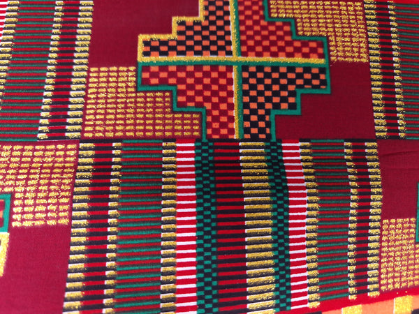 Tela estampada africana - Efectos exclusivos de purpurina embellecida 100% algodón - OT-3010 Kente Oro Multicolor