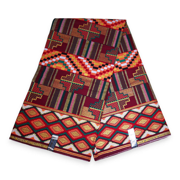 Tela estampada africana - Efectos exclusivos de purpurina embellecida 100% algodón - OT-3010 Kente Oro Multicolor