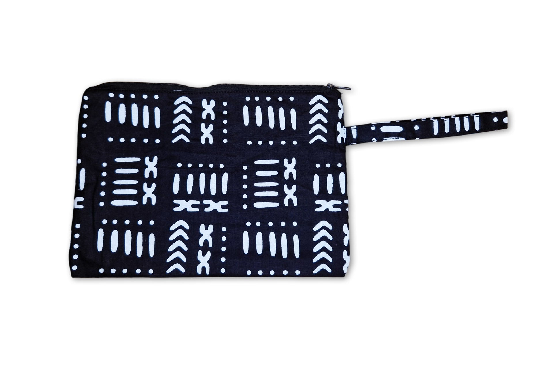 Estuche de maquillaje / Estuche de lápices con estampado africano - Bogolan negro / blanco