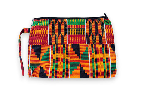 Estuche de maquillaje / Estuche de lápices con estampado africano - Kente naranja 