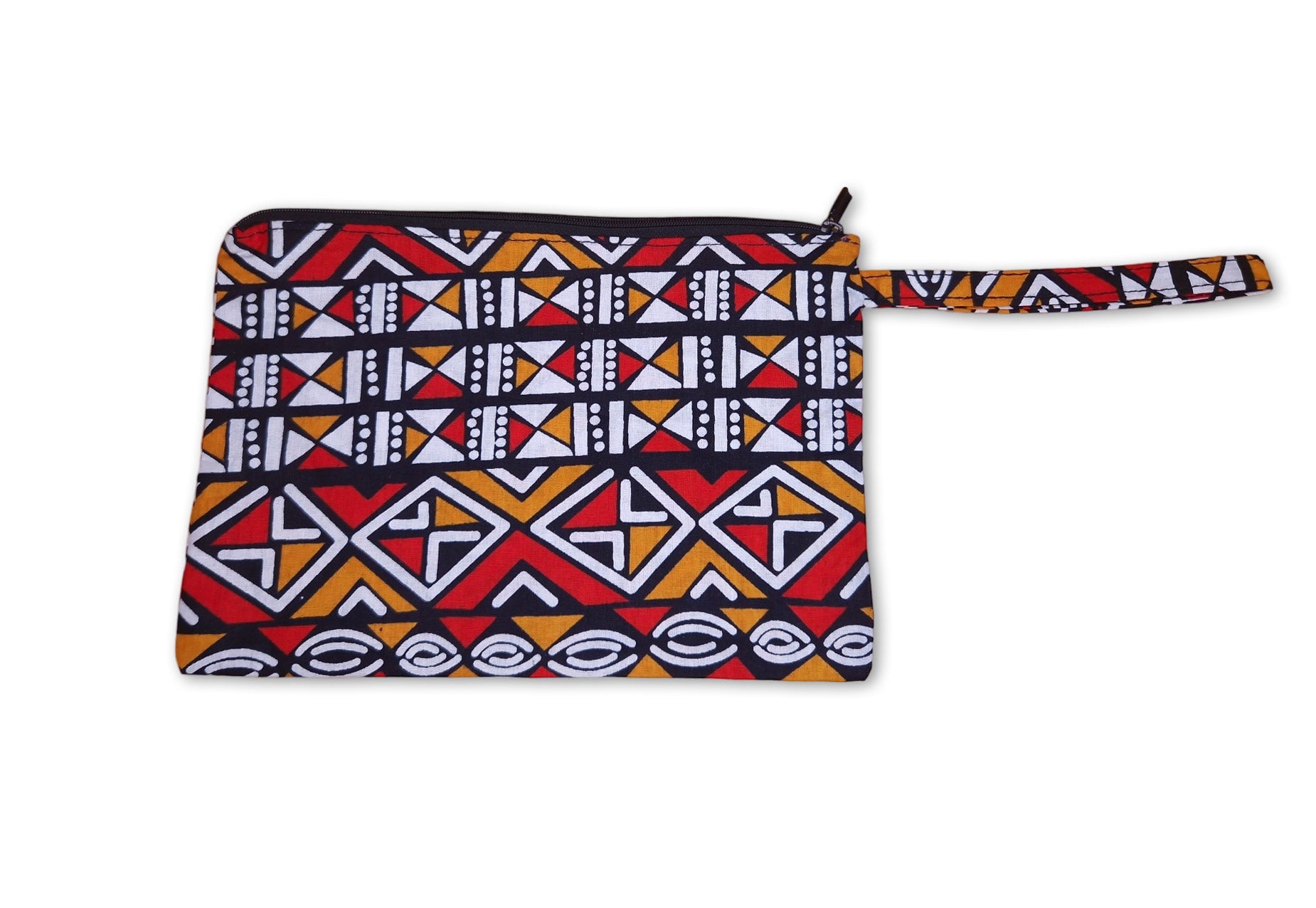 Estuche de maquillaje / Estuche de lápices con estampado africano -  Bogolan rojo / naranja