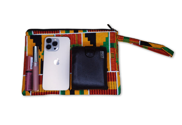 Estuche de maquillaje / Estuche de lápices con estampado africano - naranja Kente