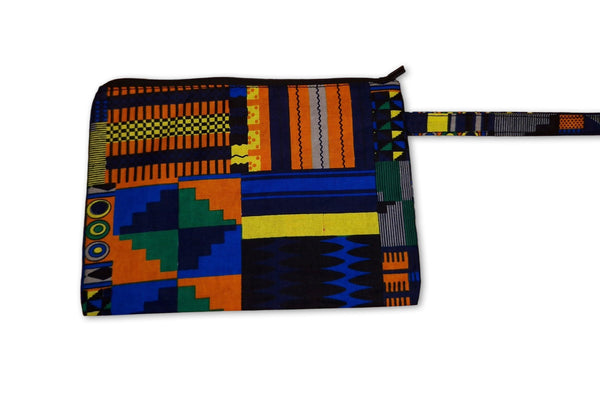 Estuche de maquillaje / Estuche de lápices con estampado africano - Kente azul / naranja