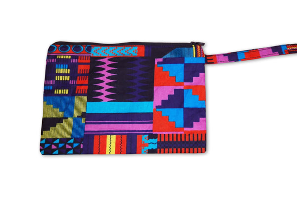 Estuche de maquillaje / Estuche de lápices con estampado africano - Kente morado / rosa