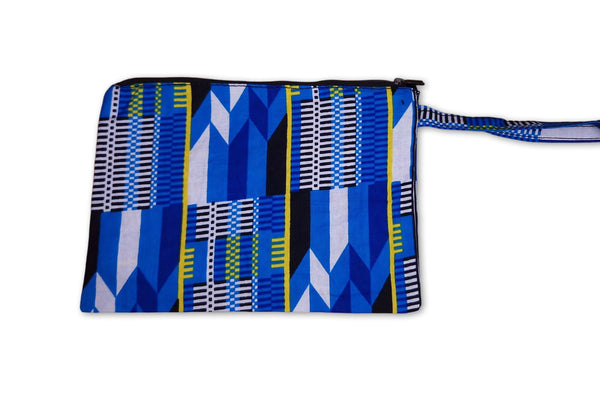 Estuche de maquillaje / Estuche de lápices con estampado africano - Kente azul