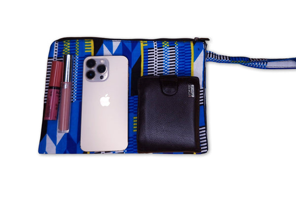 Estuche de maquillaje / Estuche de lápices con estampado africano - Kente azul