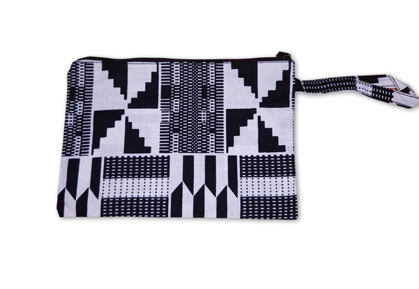 Estuche de maquillaje / Estuche de lápices con estampado africano - Kente negro / blanco