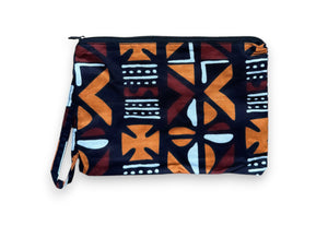 Estuche de maquillaje / Estuche de lápices con estampado africano - Bogolan marrón