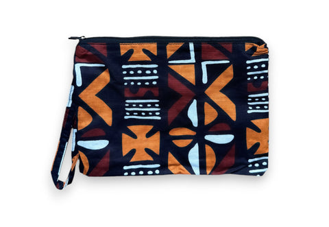 Estuche de maquillaje / Estuche de lápices con estampado africano - Bogolan marrón