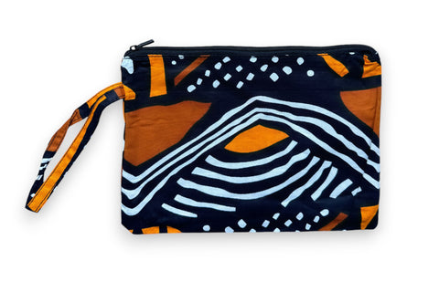 Estuche de maquillaje / Estuche de lápices con estampado africano - Marrón / naranja Bogolan Symbols