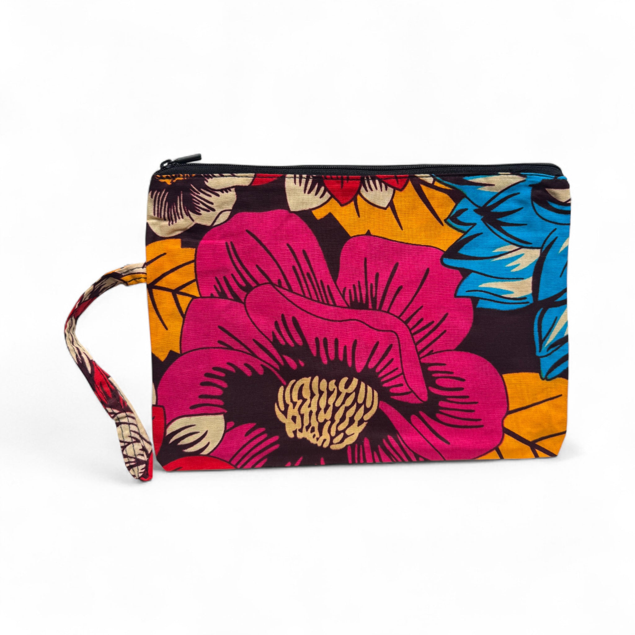 Estuche de maquillaje / Estuche de lápices con estampado africano - Rojo & Azul Flores